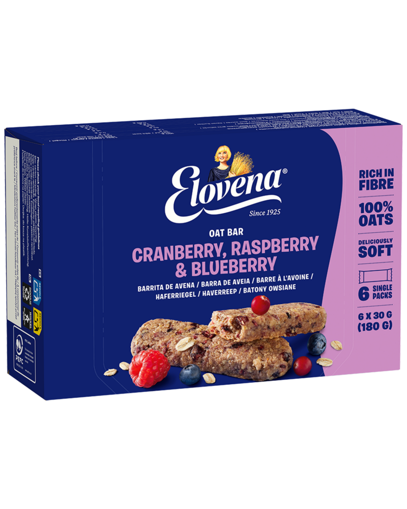 Elovena Cranberry raspberry blueberry soft oat bar
